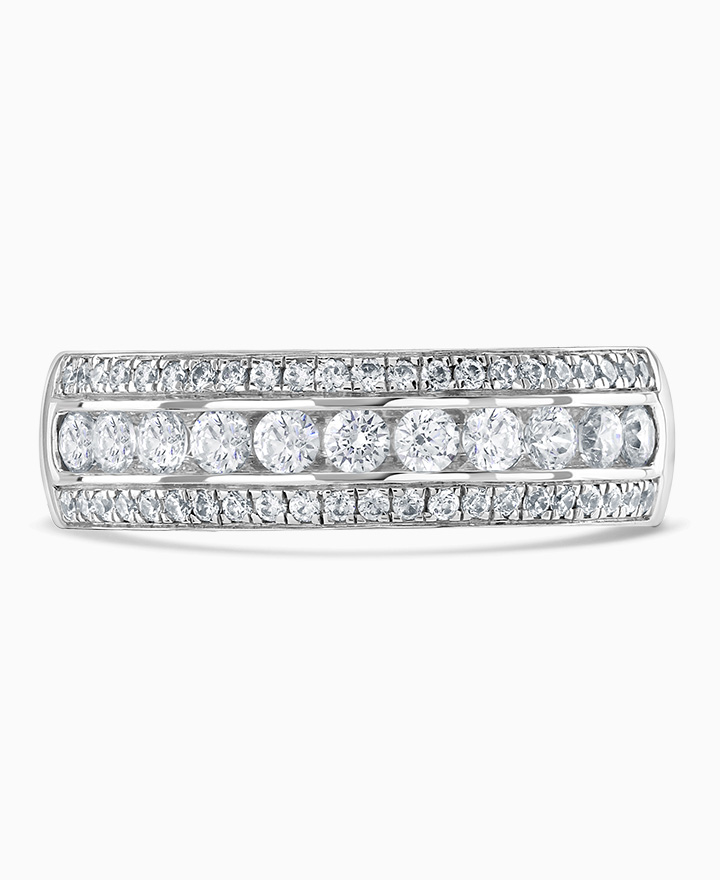 Three row diamond eternity ring