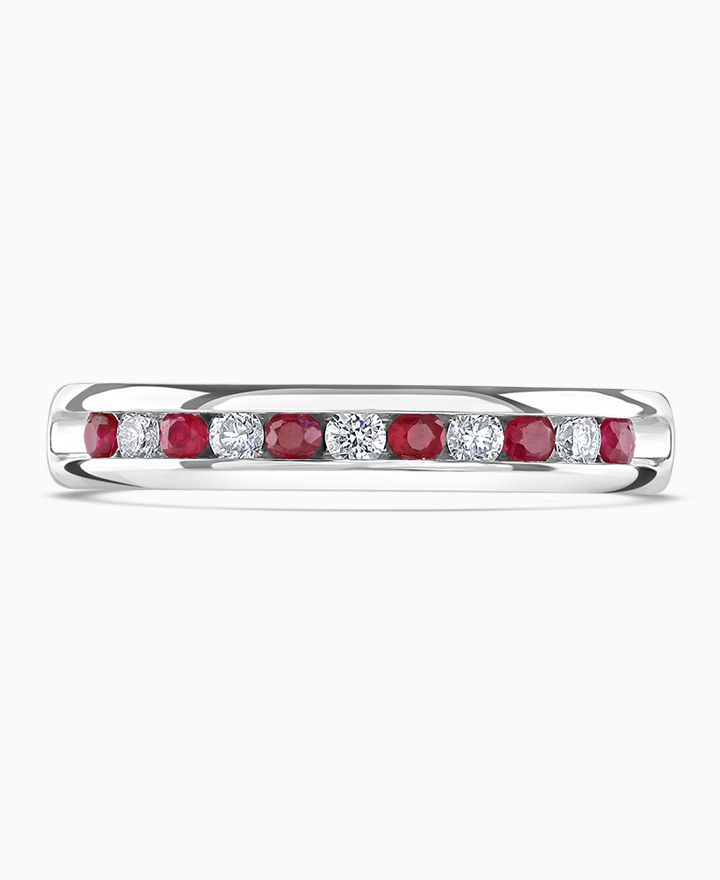 Channel set diamond & ruby eternity ring
